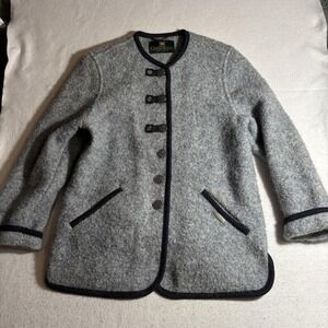 Giesswein Jacket Womens 6 Wool Blend Austrian Button Front Alpaca Mohair Trim